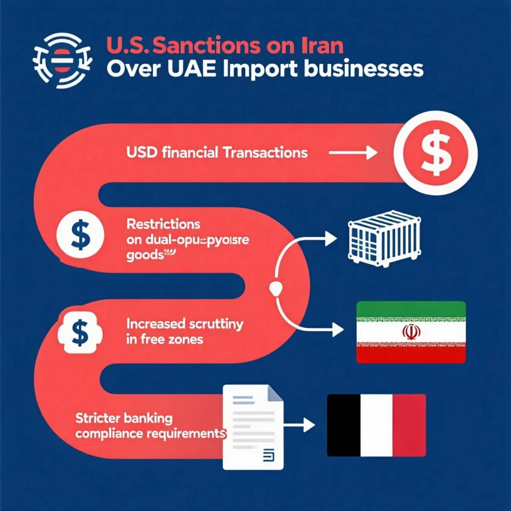"UAE business team reviewing US sanctions compliance for import operations"