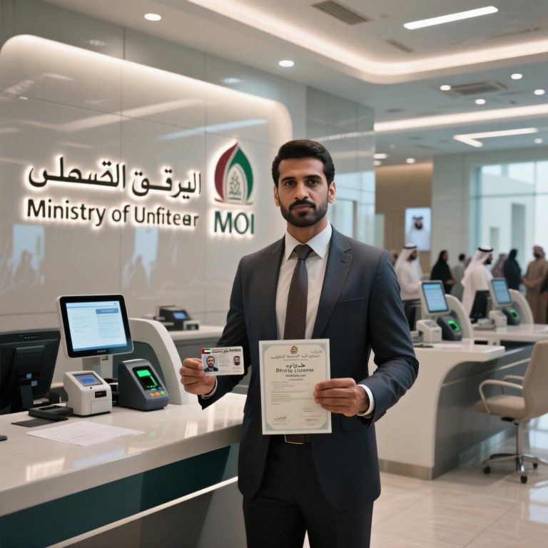 "Expatriate renewing UAE driving license at MOI-approved center in Dubai | renew uae driving license online